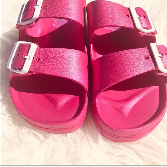 NEW Anna Neon/bright fuchsia two strap sandals - Picture 7 of 7